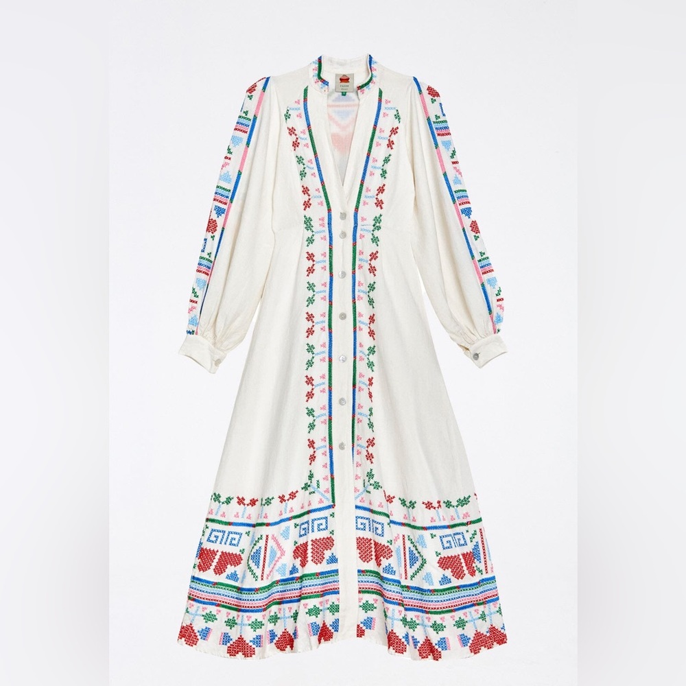 FARM Rio Embroidered White Maxi Dress with Multicolor Trim - Picture 8 of 16